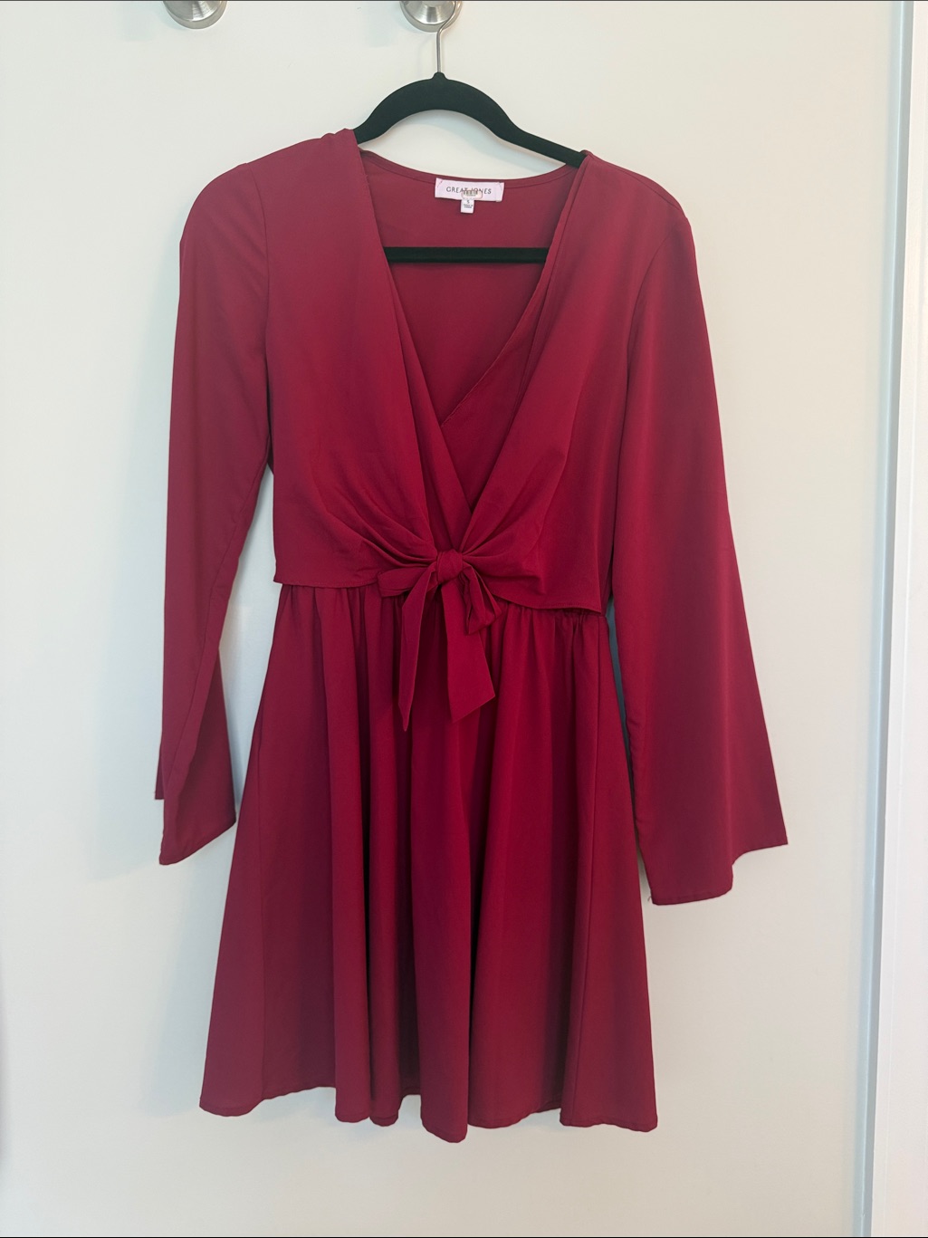 City Chic Red Tie-Front Long Sleeve Dress